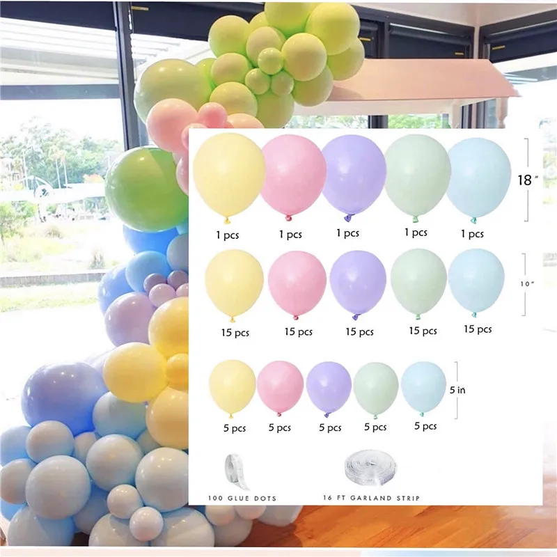 

105 Pcs Macaron Pastel Balloons Garland Arch Baby Shower Candy Color Wedding Bridal Party Ballon Kit Decoration