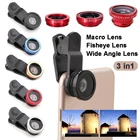 3 в 1 широкоугольный макрообъектив рыбий глаз Универсальный мобильный телефон объектив рыбий глаз для камер iPhone Samsung Huawei Xiaomi Redmi