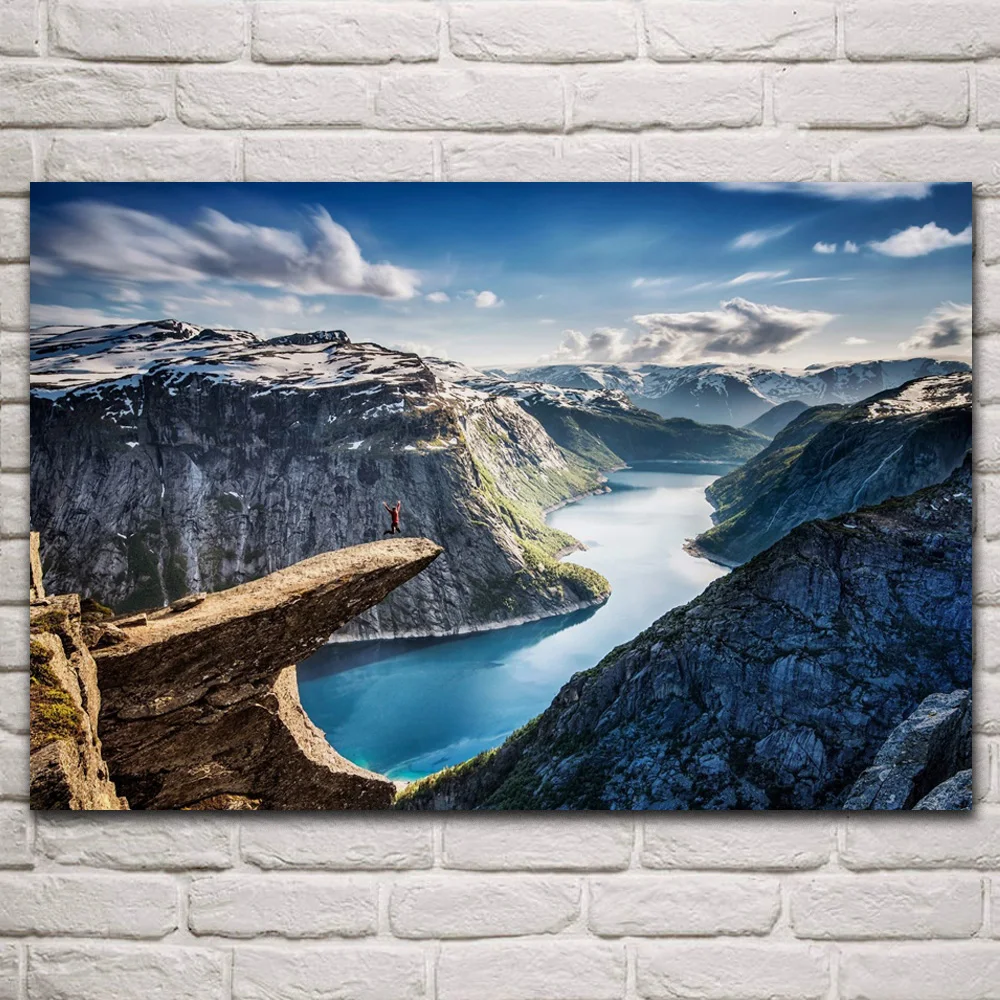 

Красивый fjord Каньон Гора троллтунга природная ткань фотография дом искусство Гостиная Украшение KQ140