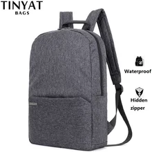 Мужской холщевый рюкзак для ноутбука TINYAT, рюкзак для компьютера с диагональю 15 дюймов, водонепроницаемый школьный рюкзак, сумка для подростков, рюкзак на плечи