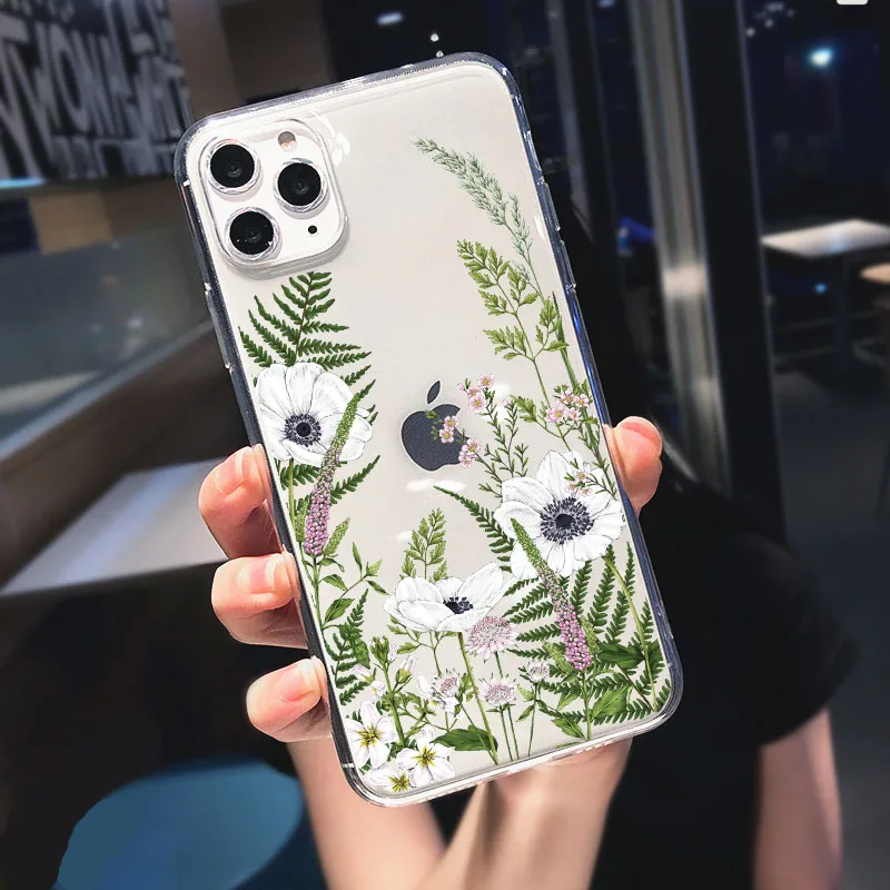 

For iPhone 11 Pro Max 12 Pro Max X XR XS Max SE 7 8 6s Plus 12 mini Daisy Luxury Relief Flower Soft Transparent Back Cases Cover