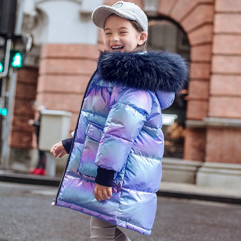 

Waterproof Shiny Girl Parkas 3-12 Years Kids Teenage Boys Outerwear Coat 30 Degree Russian Winter Down Jacket For Girls