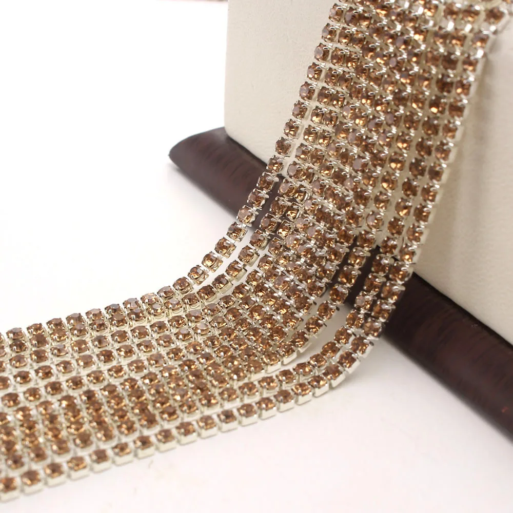 MHS.SUN 10 ярдов Серебряная основа для шитья стекло SS6 SS8 SS10 SS12 Lt Topaz Crystal Стразы цепочка