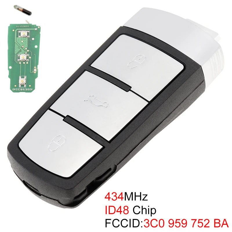 

434MHz 3 Buttons Keyless Uncut Flip Smart Remote Car Key Fob Shell Fit for Volkswagen VW Passat B6 3C B7 / Magotan CC 2006-2