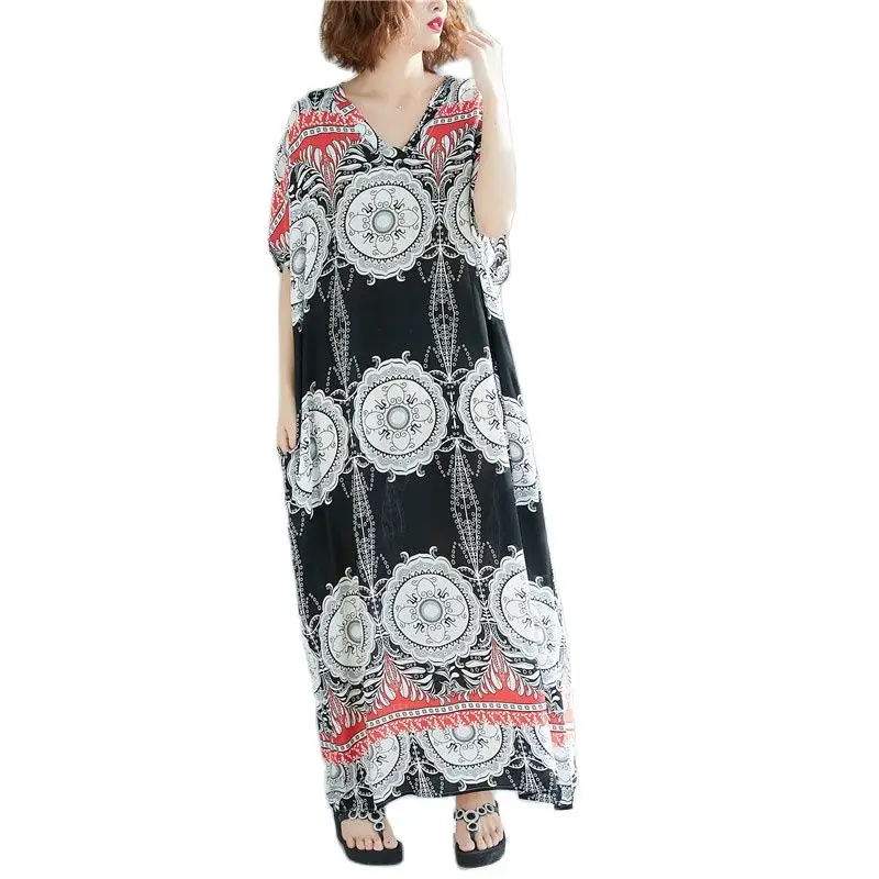 ARCSINX Черное женское платье большого размера 7XL хлопковое летнее Модные макси