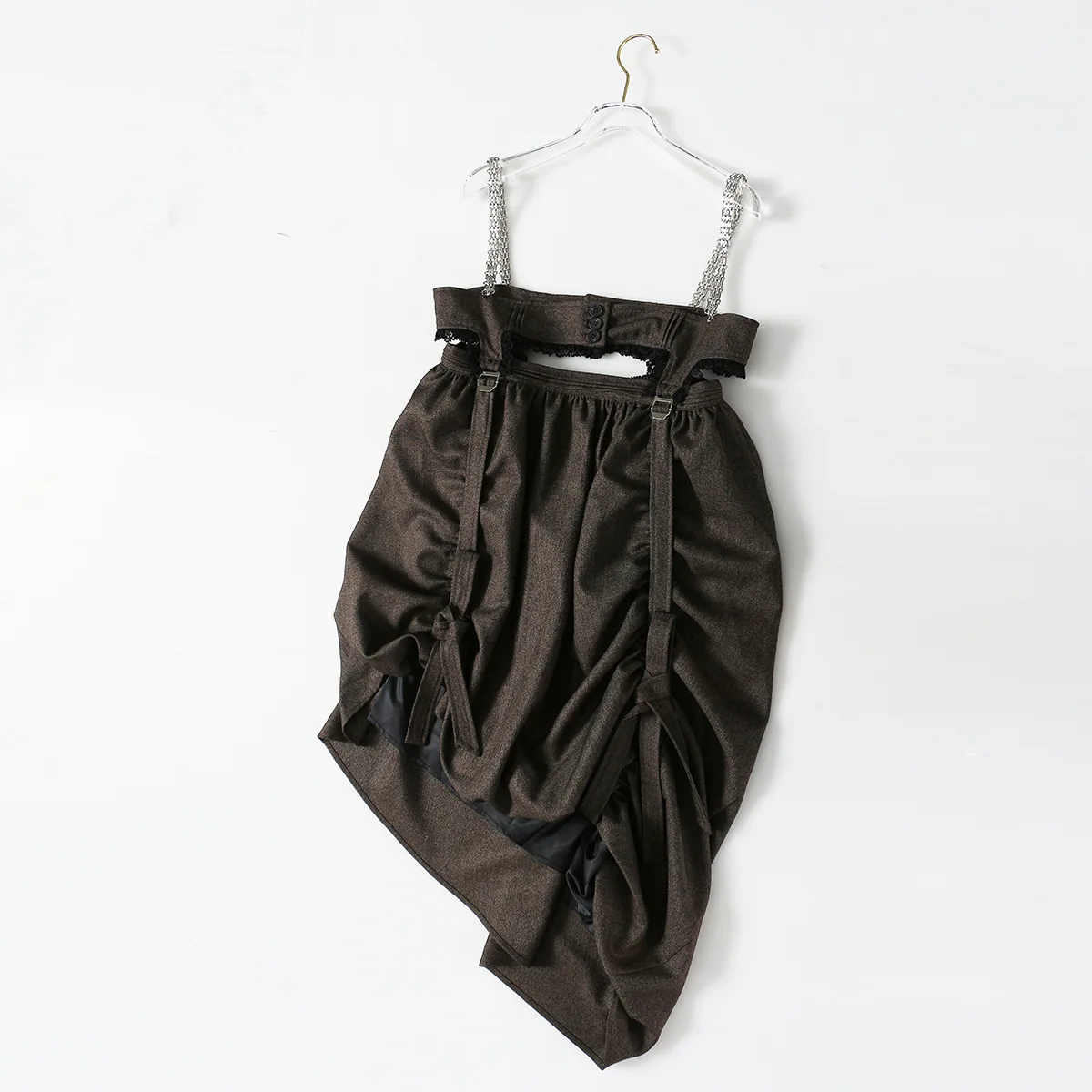 

2021 Spring Hollow High Waist Irregular Pleated Dress Fashiona Chain Strap Female Fashion Lace Dress F182