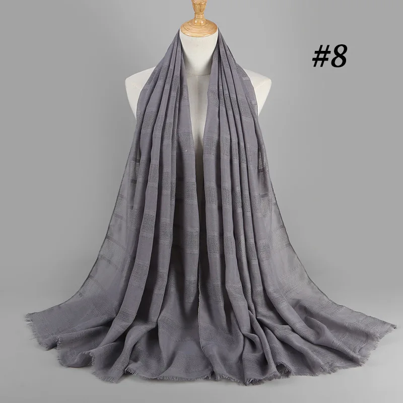 Classic Solid Color Cotton Hijab Scarf for Ladies Designer Hollow Casual Muslim Head Scarves Warm Shawl Women Scarf Winter