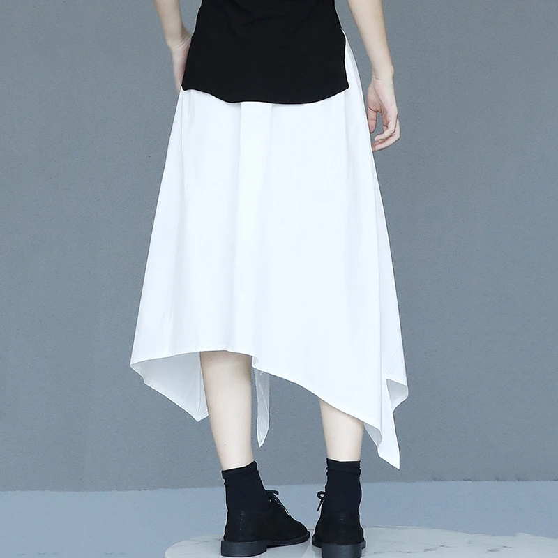 

[EAM] High Elastic Waist White Irregular Striped Burr Zipper Half-body Skirt Women Fashion Tide New Spring Autumn 2021 1DD9456