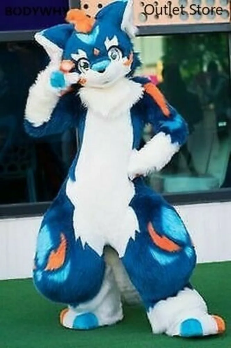 Серый длинный меховой костюм хаски лиса собака талисман косплей костюмы с