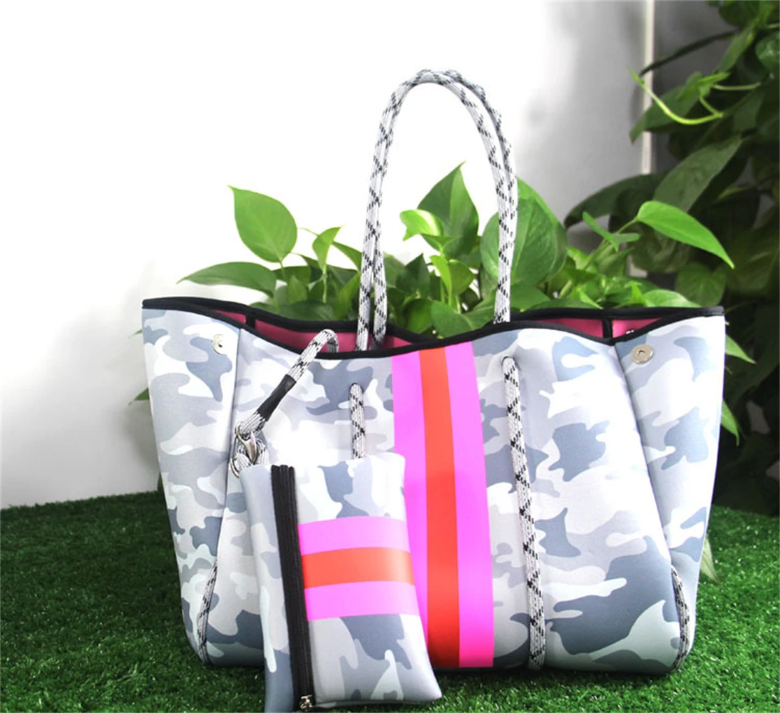 

New Arrival 2021 Ladies Women Summer Beach Bag Casual Tote Straw Designer Camouflage Logo Custom Neoprene Beach Bag