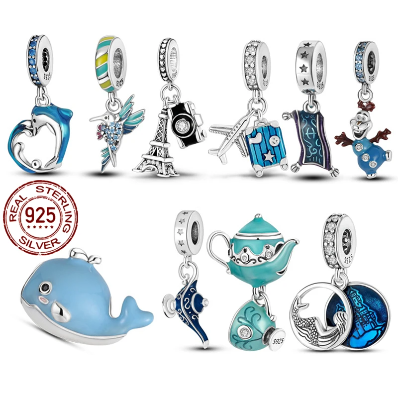 

100% Стерлинговое серебро 925, подходит для оригинального браслета Pandora, серебряные яркие женские шармы «сделай сам», бусины, женский кулон, Изя...