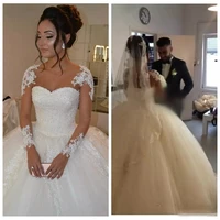 2021 modest sheer long sleeves a line tulle wedding dresses beaded bridal gowns garden spring robe de mariee custom plus size