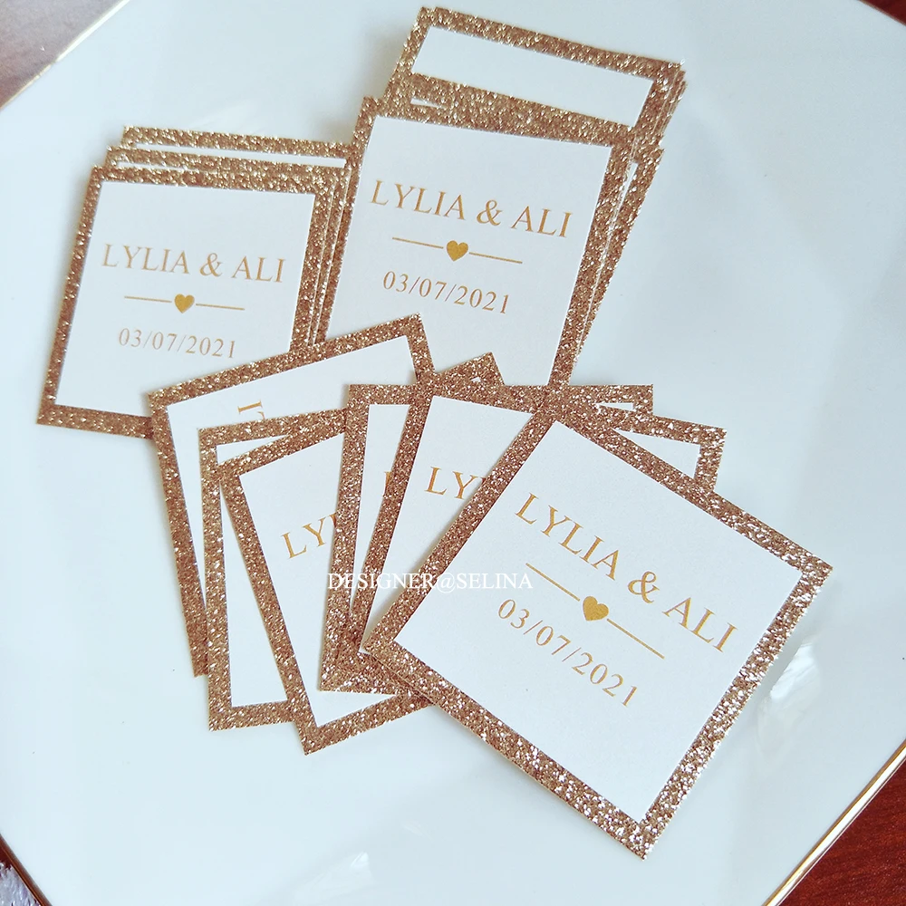 Свадебные приглашения с золотым блестящим ярлыком 50X принтом в виде бархата