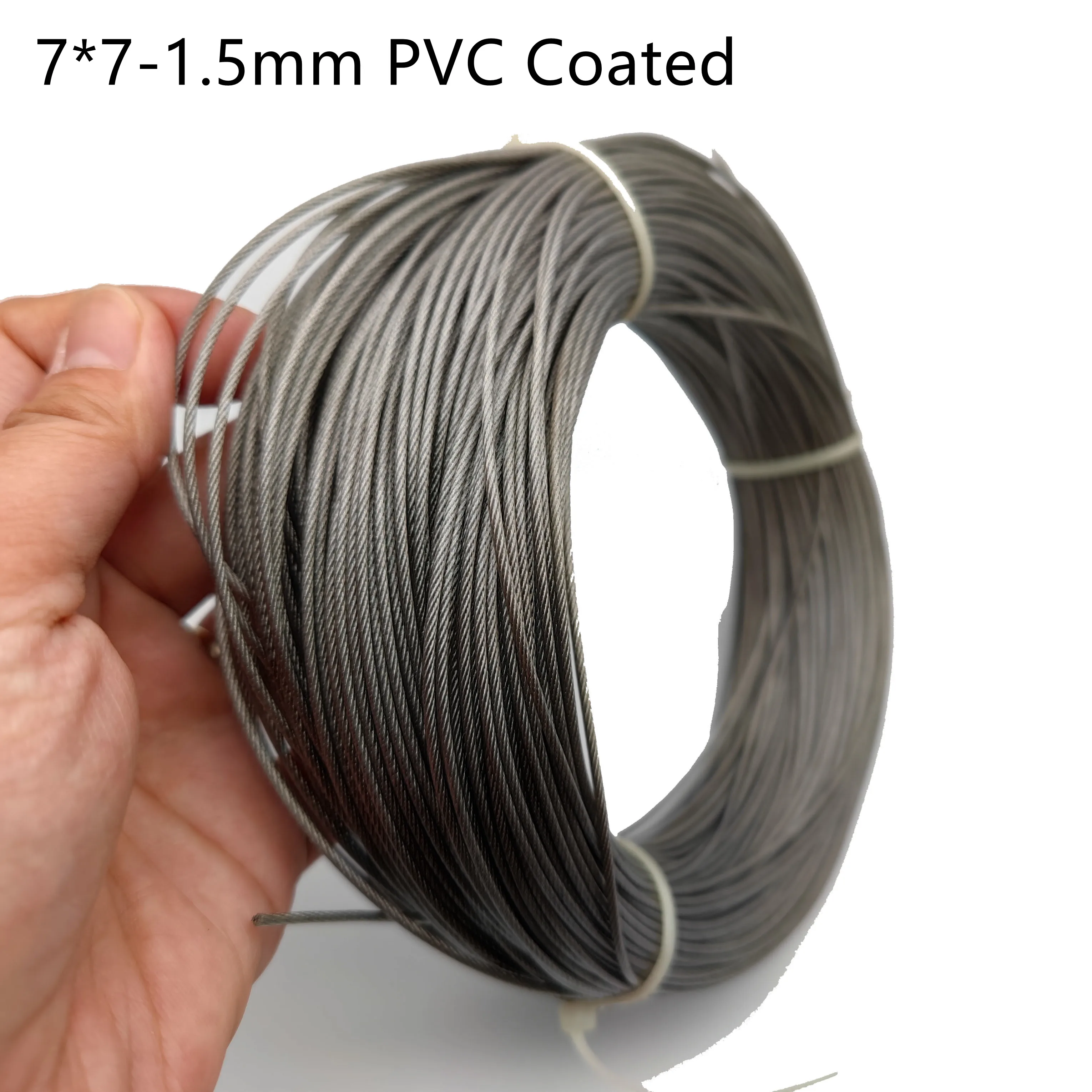 PVC Coating 50M/100M 1.2mm/1.5mm 7X7 Construction 304 Stainless steel Wire rope  Softer Fishing Lifting Cable