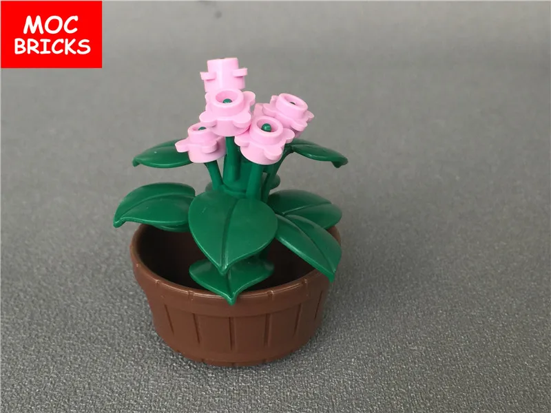Отдельный набор кубики MOC DIY Красочные цветы горшок растения красная роза ствол