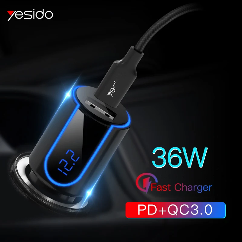 Yesido Y32 Быстрая зарядка 3,0 PD USB C автомобильное зарядное устройство цифровой дисплей Автомобильный USB адаптер для iPhone X XS 8 samsung S9 быстрое зарядное устройство для телефона