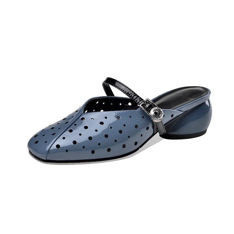 

Women Shoes 2021 New Arrives Summer Sandals Genuine Leather Med Heels Black Blue Dress Party Casual Shoes Slippers Size 34-42
