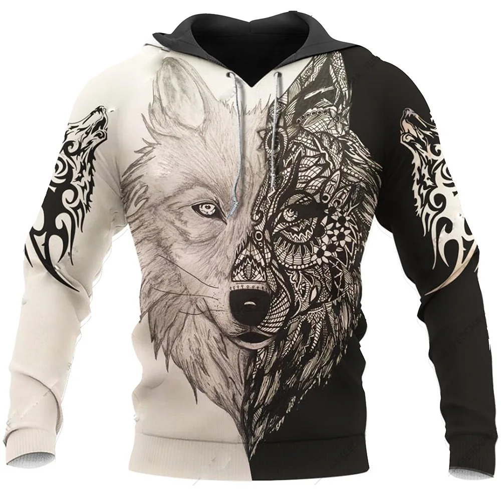 

Men Hooded Hoodies Cartoon Animal Comics Wolf Printing Long Sleeve Straight Pullover Tops Autumn Winter New Fashion Halloween
