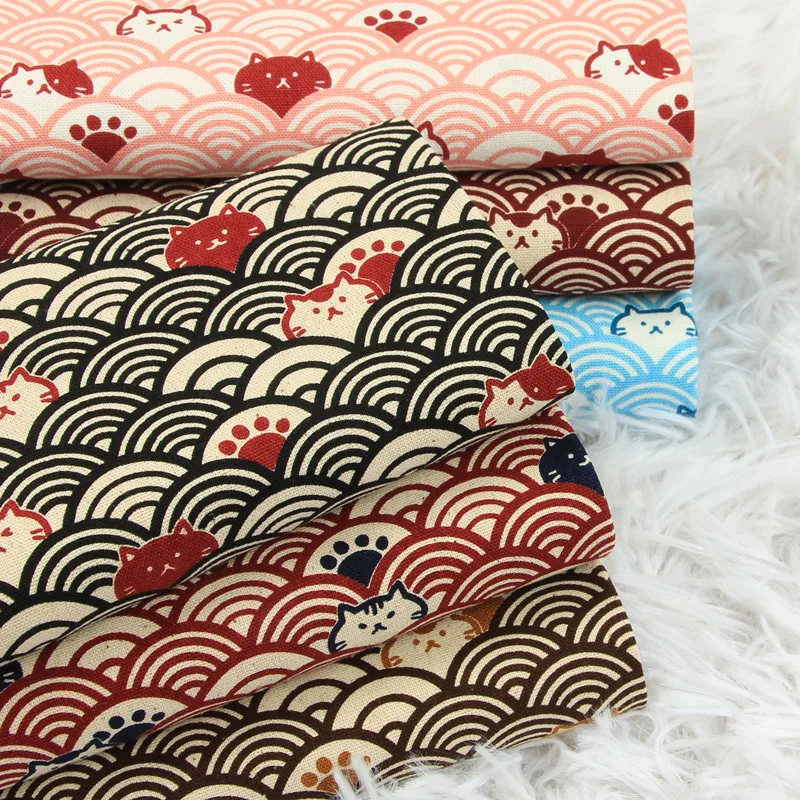 

Half yard thicken cotton fabrics soft breeze cat curve print, handmade DIY bag cloth material 100% cotton