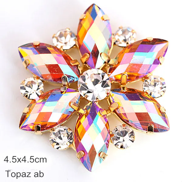 Topaz AB-4.5cm 1 шт. кристалл AB аппликация из стеклянных страз с золотой основой цветок аппликация стразы пришить стразы для свадебного платья B3486 - Цвет: Topaz AB-4.5cm