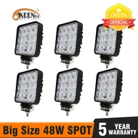 okeen big size 48w offroad car 4wd led 4x4 truck 16led spot light square bright 12v 24v led headlights for tractorwaterproof