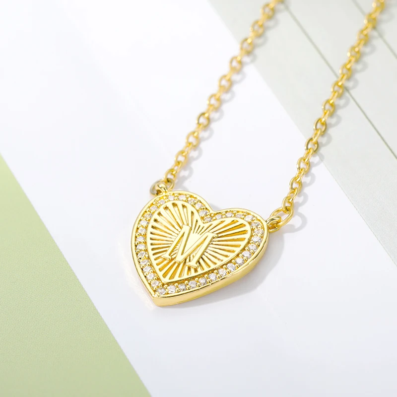 

Carve Letter Heart Necklace Choker Gold Elegant Zircon Initials Name Necklace For Women Charm Collier Birthday Jewelry Christmas