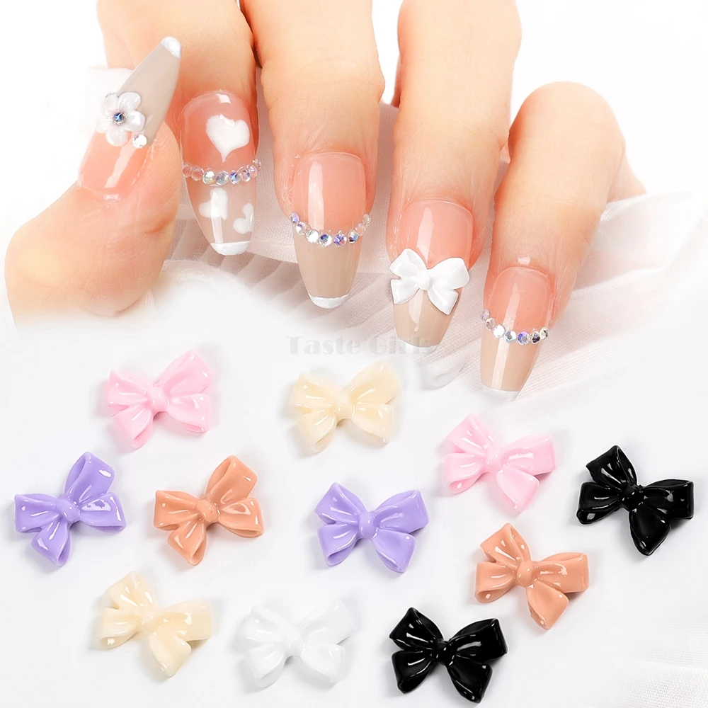 

30/48PCS 3D Various Glossy Bow Tie Jelly Milky-Tea Frosted Leather Bowknots Arylic Nail Art Rhinestone Decorations Manicure DIY