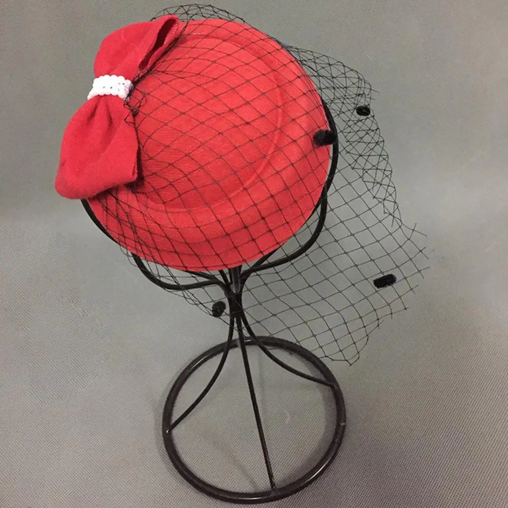 Шляпа женская с бантом Вуалетка сетчатыми лентами и жемчугом | Фетровые шляпы