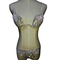 sparkling rhinestones bikini suits sexy party evening costume ladies nightclub performance dance show wear women stage outfit
