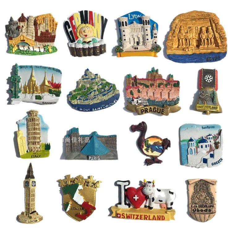 

Europe America Travel Souvenir France Thailand Switzerland Creative with Magnetic Fridge Magnet Resin