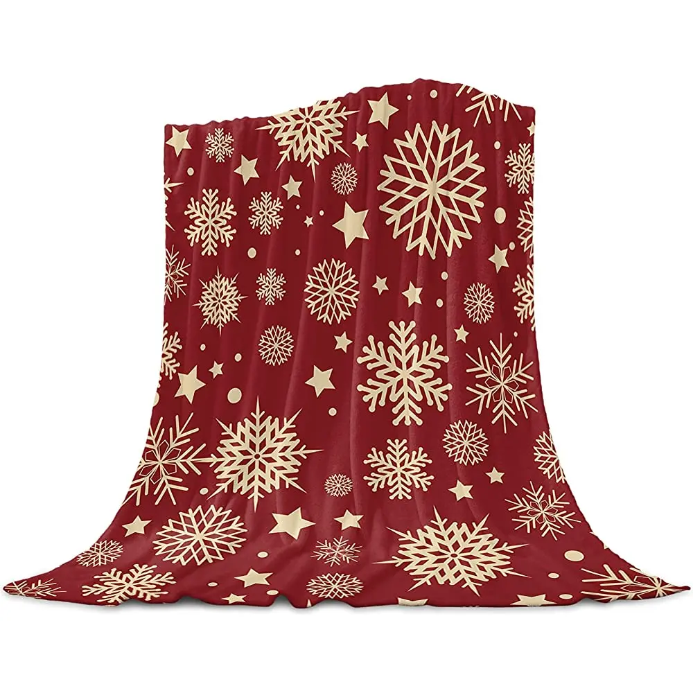 

Christmas Throw Blanket Flannel Microfiber Blanket, Christmas Blanket Red Snowflake Soft Warm Cozy Lightweight Blanket