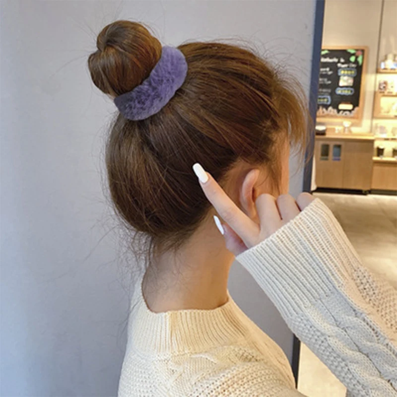 

Colorful Soft Furry Elastic Warm Hair Rope for Women Girl Fashion Ins Hair Bands Large Intestine Ponytail Hair Accessories Gift