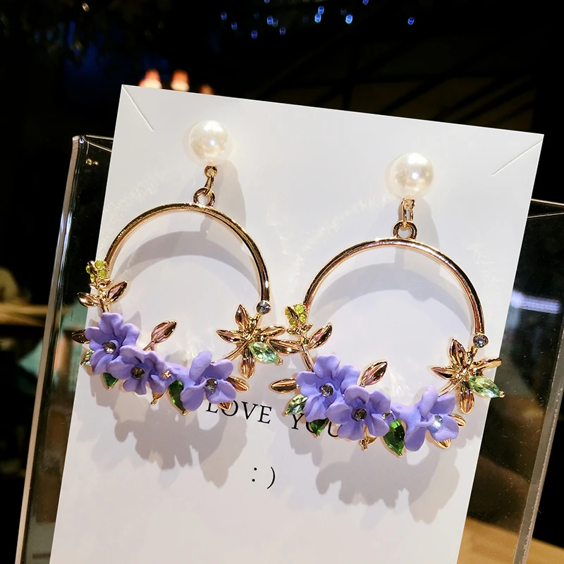 Модные милые серьги Xinwei с фиолетовыми цветами для женщин и девушек женские
