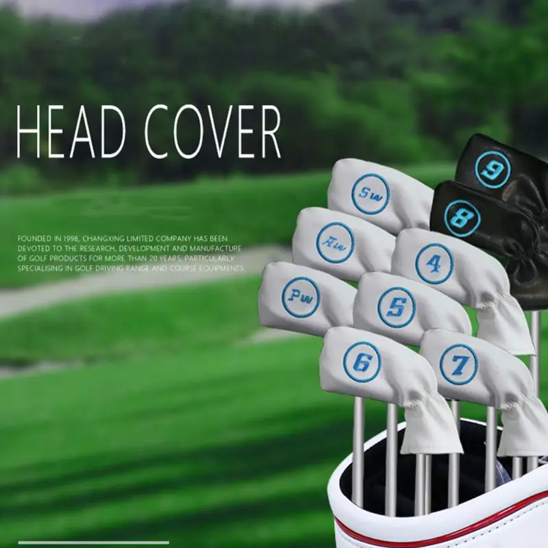

9 Pcs Waterproof Cute Golf Club Head Covers PU Long Neck Interchangeable Tag Club Protection Components Sports Supplies