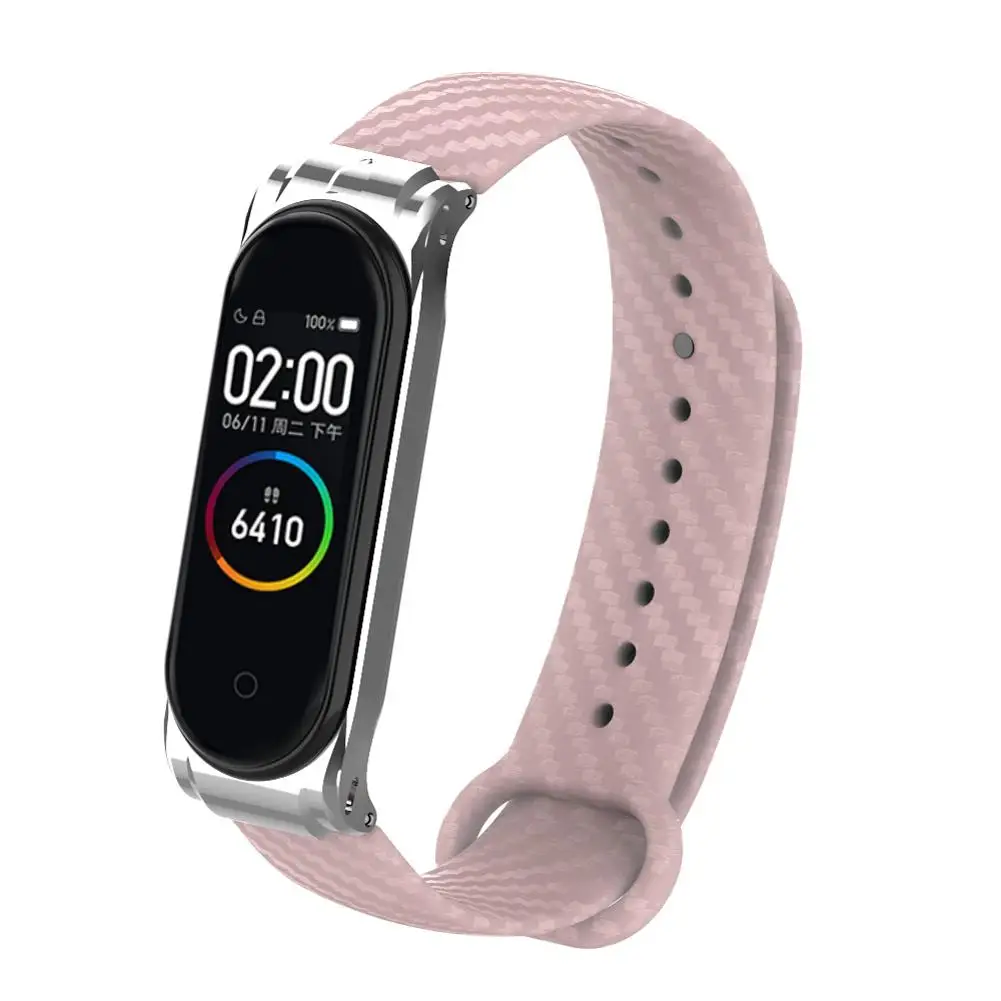 Pink Для Xiaomi mi из углеродного волокна ремешок 4 3 цвета ремешок на запястье, наручные часы для mi Band 4 Xiaomi mi Band 3 сменный Браслет - Цвет: Pink