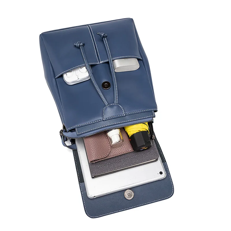 

2021 new style leather women's backpack fashion all-match simple magic shoulder strap solid color college wind bag