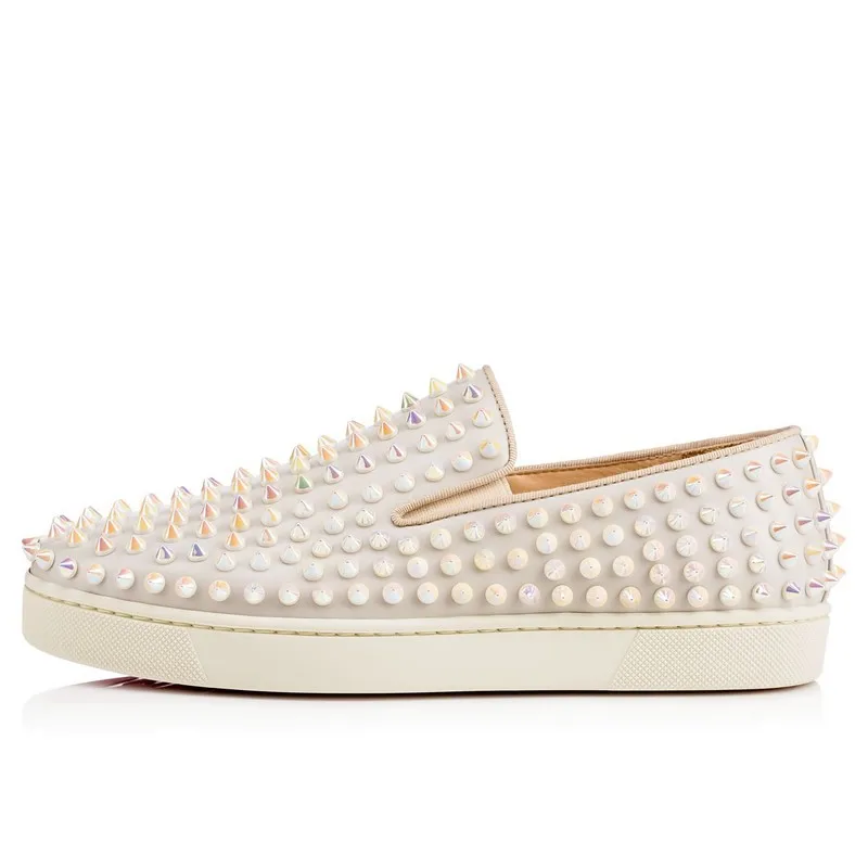 

Luxury Designer Men Women High Quality Fashion Casual Clear Red Bottom Ladies Sneakers Flat Skate Silver Slip-On Skate Shoes