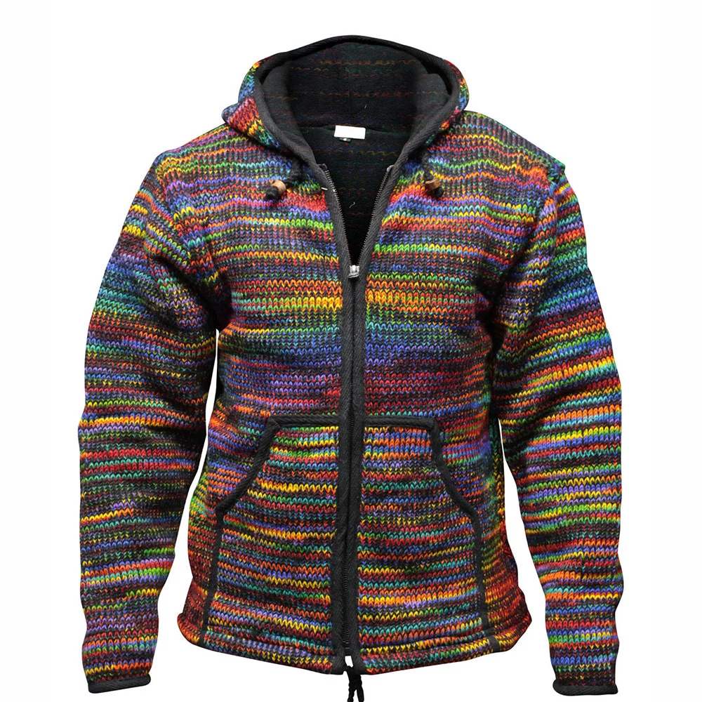 

Уникальный Мужской Камуфляжный кардиган в стиле ретро, модный свитер смешанных цветов, повседневный Свободный вязаный свитер с капюшоном н...