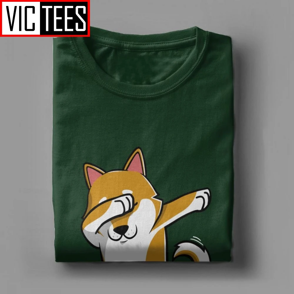 Мужские Забавные футболки Dabbing Shiba Inu повседневные с вырезом лодочкой из чистого