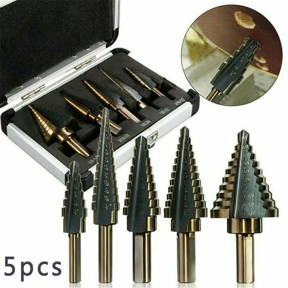 

5pcs Hss Cobalt Step Drill Bit Set Multiple Hole 50 Sizes Step Drill Bit Set Tools With Aluminum Case Metal Drilling Tool