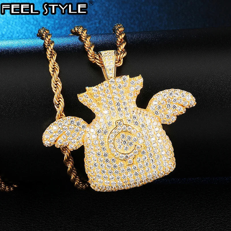 Полная AAA Iced Out Bling CZ кубический циркон медный доллар сумка для денег Крылья ангела