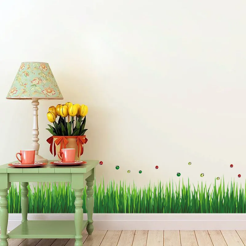 Зеленая трава цветок Божья коровка плинтус наклейки на стену гостиная спальня