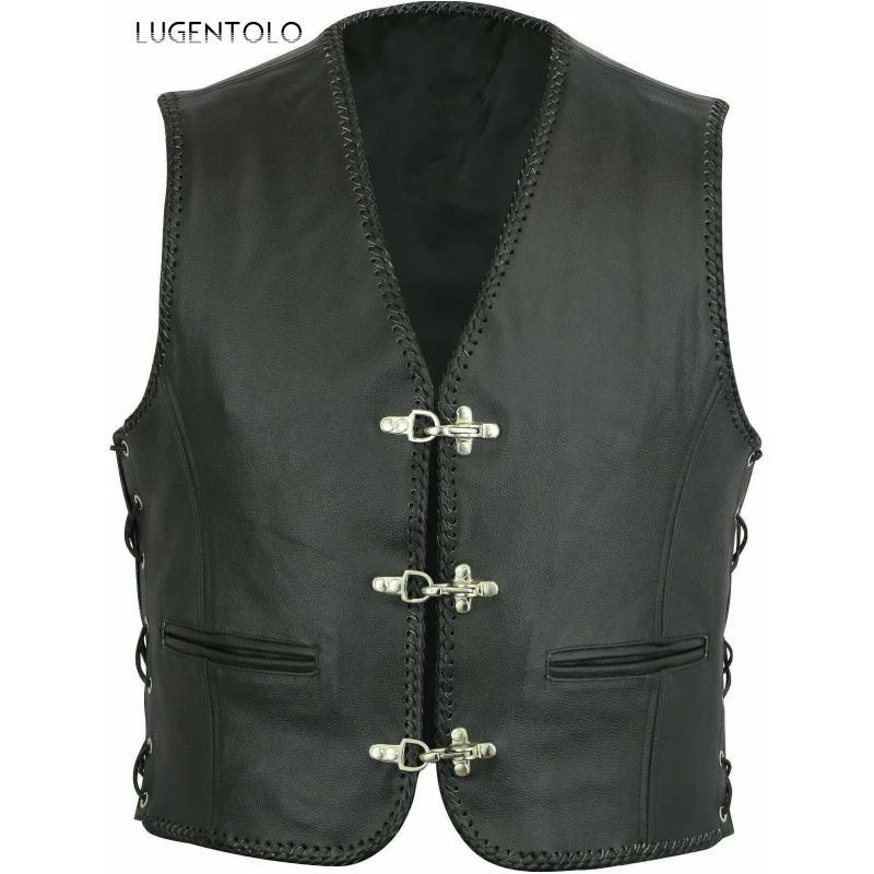

Жилет Lugentolo мужской короткий, винтажный пиджак без рукавов, с V-образным вырезом, однобортный бандажный, повседневный облегающий жилет, черн...