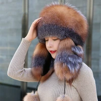 2021 new fox fur hat womens winter warm ear protection fur hat fashion 100 genuine fox fur straw hat