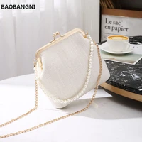 small shell shape bag for women pearls handle ladies purses and handbag kiss lock chain strap crossbody mini messenger bag