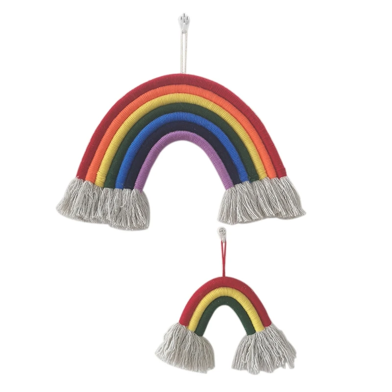 Большой размер ручной работы вязаный Радужный настенный гобелен Плетеный с