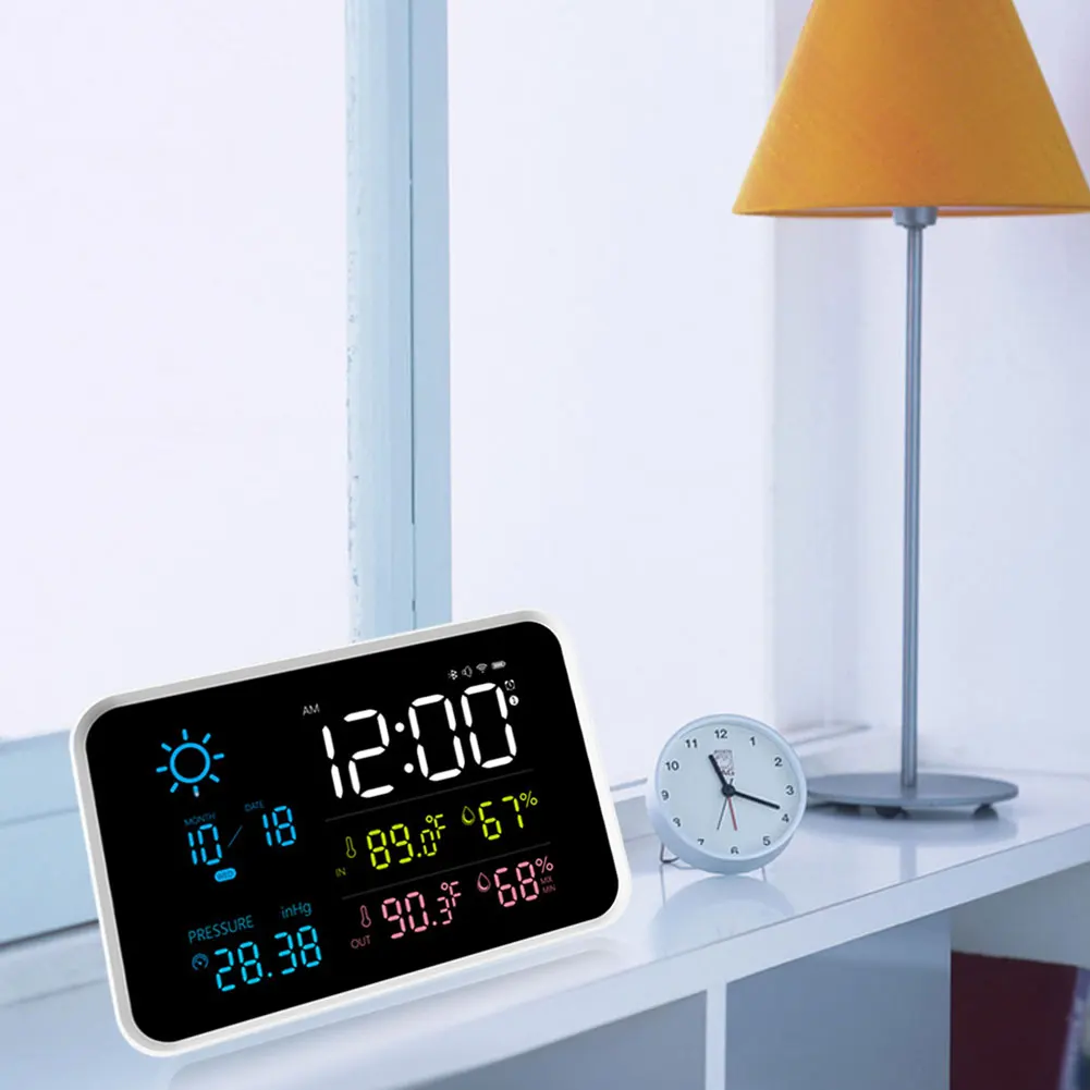 

Цифровая метеостанция с беспроводным датчиком, часы с барометрическим прогнозом, календарь, термометр с ЖК-дисплеем с подсветкой (без батар...