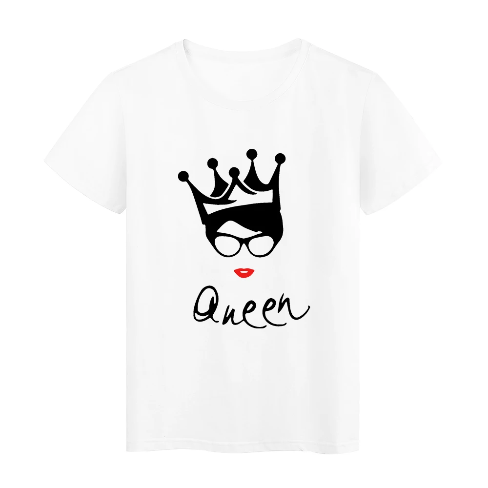 

2021 White Creative T Shirts Women Queen Letter Print Women Short Sleeve Graphic Printed Valentine's Day Modern Summer T-shirt