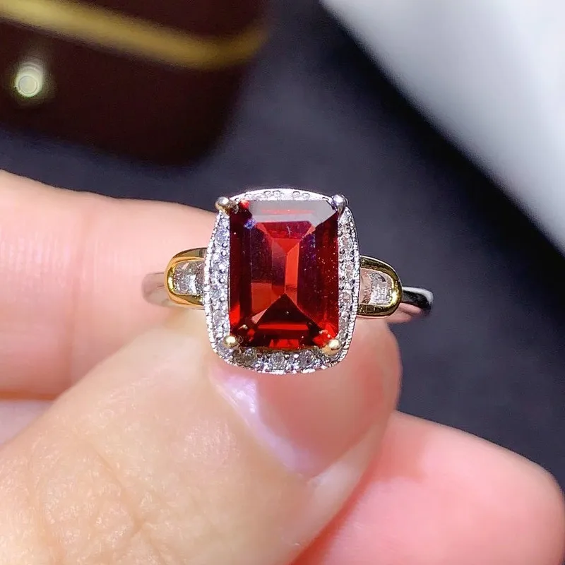 

Garnet or Topaz Ring 6MM *8MM Natural Pyrope Red Gemstone Fine Jewelry for Young Girl Anniversary Gift Real 925 Sterling Silver