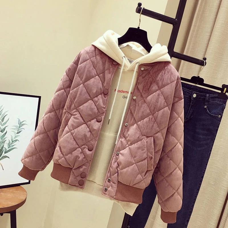 Pink Vangull бархатный женский основной куртка новая осенне-зимняя Модная тонкая однотонная верхняя одежда женское пальто с длинными рукавами бейсбольная форма - Цвет: Pink